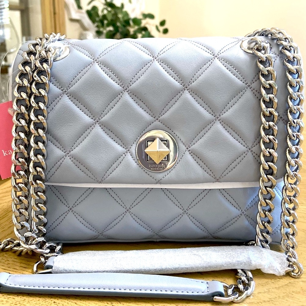 KATE SPADE ♠️ Natalia Quilted Brushed Steel Small Flap Crossbody